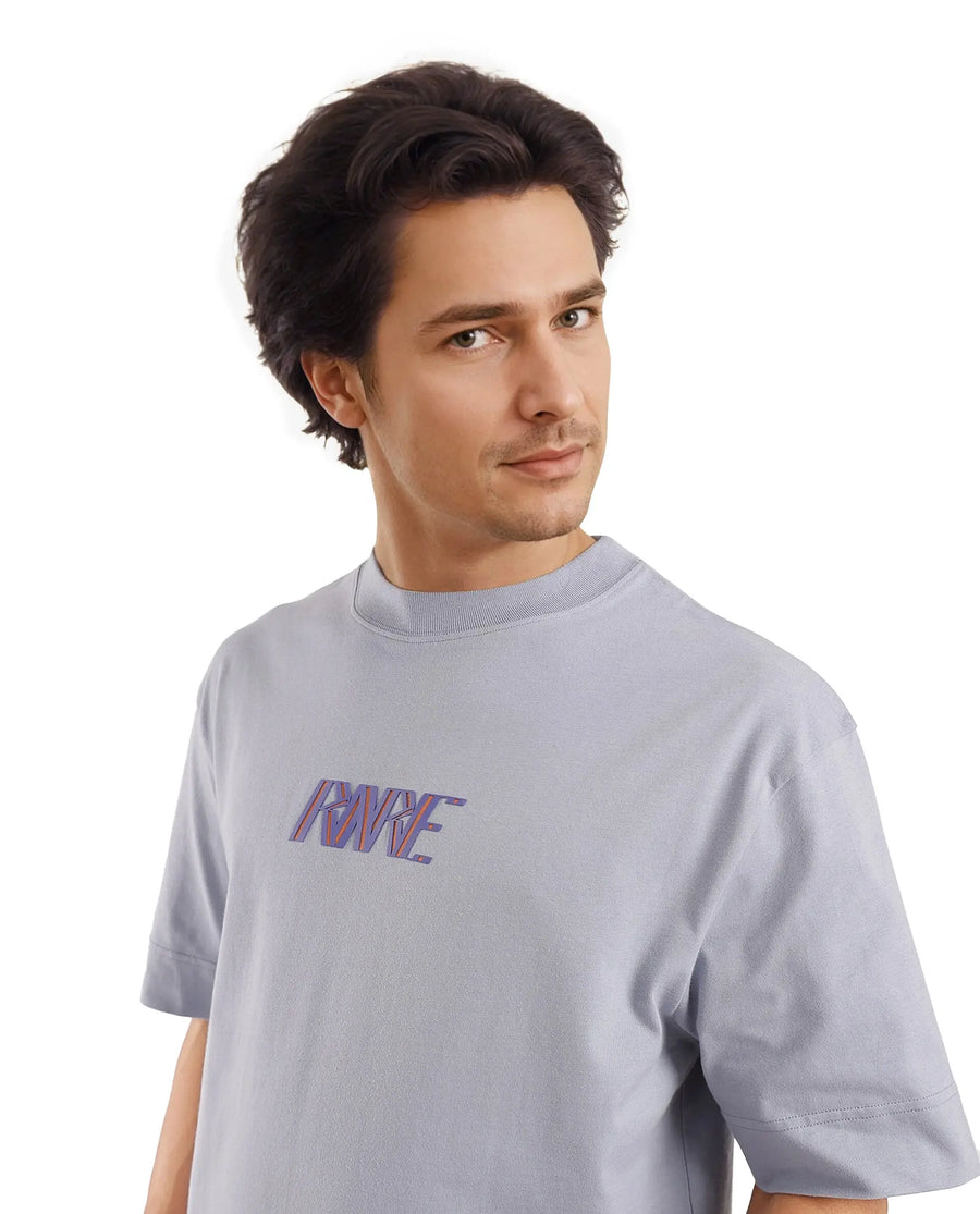 Rare Rabbit Men's Harve Light Blue Cotton Blend Graphic Print Boxy Fit Half Sleeve Crew Neck T-Shirt