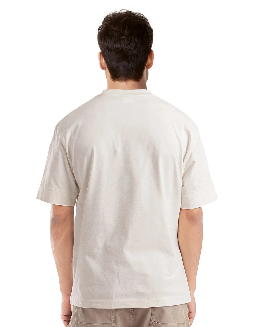 Rare Rabbit Men's Harve Off White Cotton Graphic Print Boxy Fit Half Sleeve Crew Neck T-Shirt