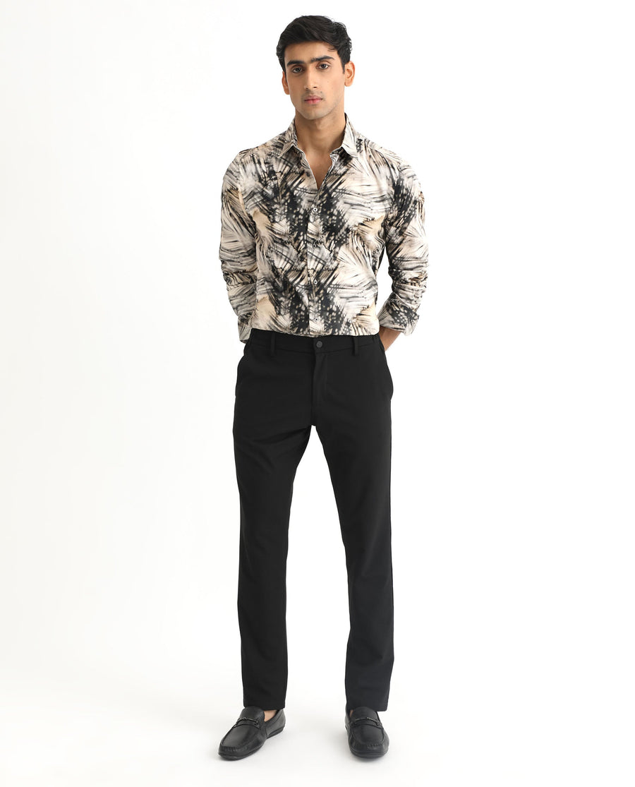 Rare Rabbit Men's Haussman Offwhite Cotton Tropical Print Regular Fit Full Sleeve Collared Shirt