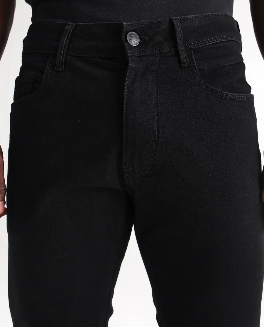Rare Rabbit Men's Hawkins Black Cotton Plain Hawk Slim Fit Jeans