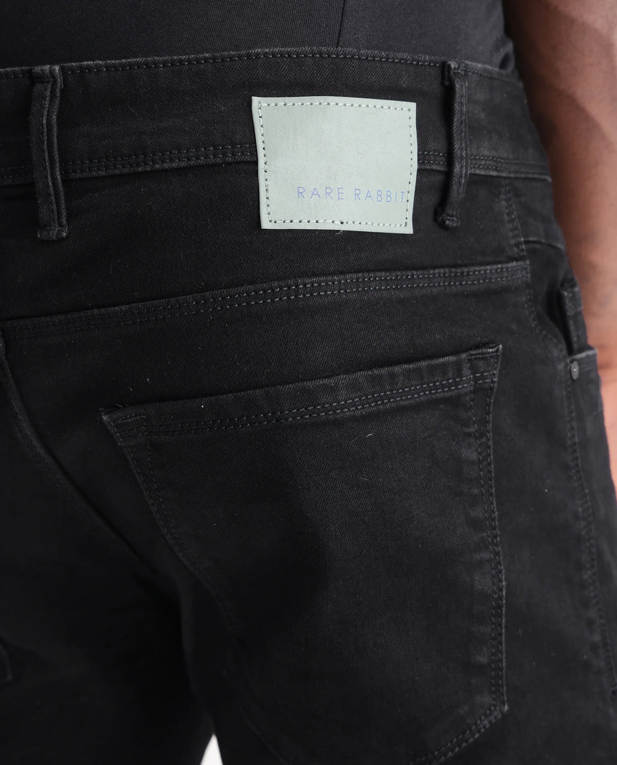 Rare Rabbit Men's Hawkins Black Cotton Plain Hawk Slim Fit Jeans