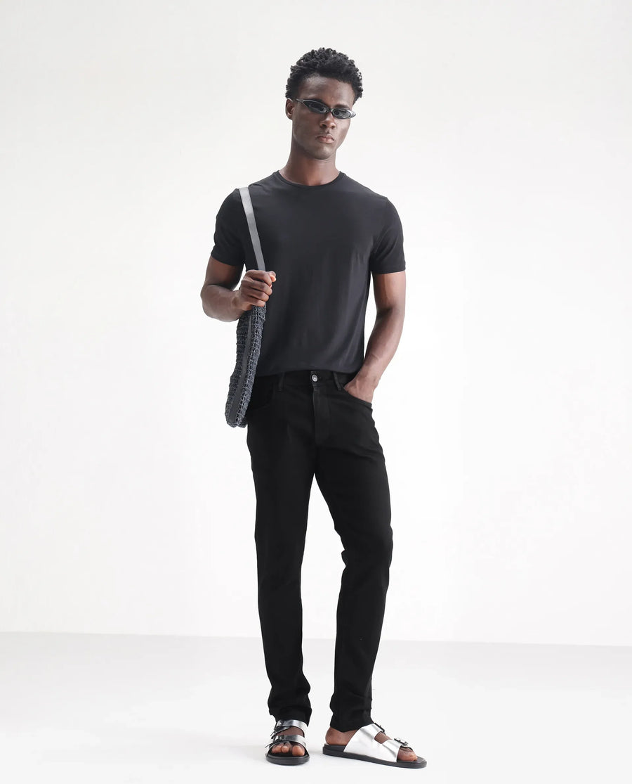 Rare Rabbit Men's Hawkins Black Cotton Plain Hawk Slim Fit Jeans