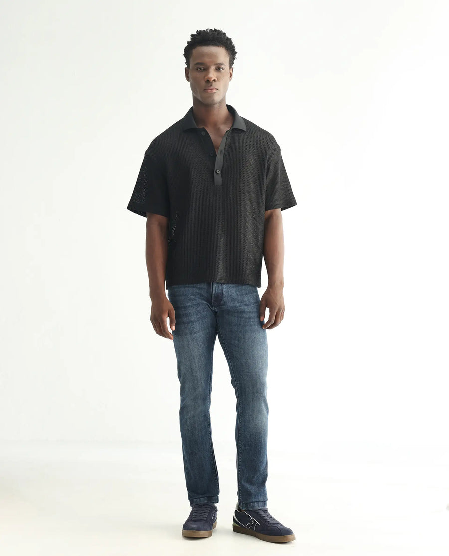 Rare Rabbit Men's Hawkins Dusky Blue Cotton Plain Hawk Slim Fit Jeans