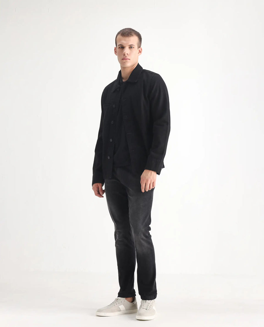 Rare Rabbit Men's Hawkins Grey Cotton Plain Hawk Slim Fit Jeans