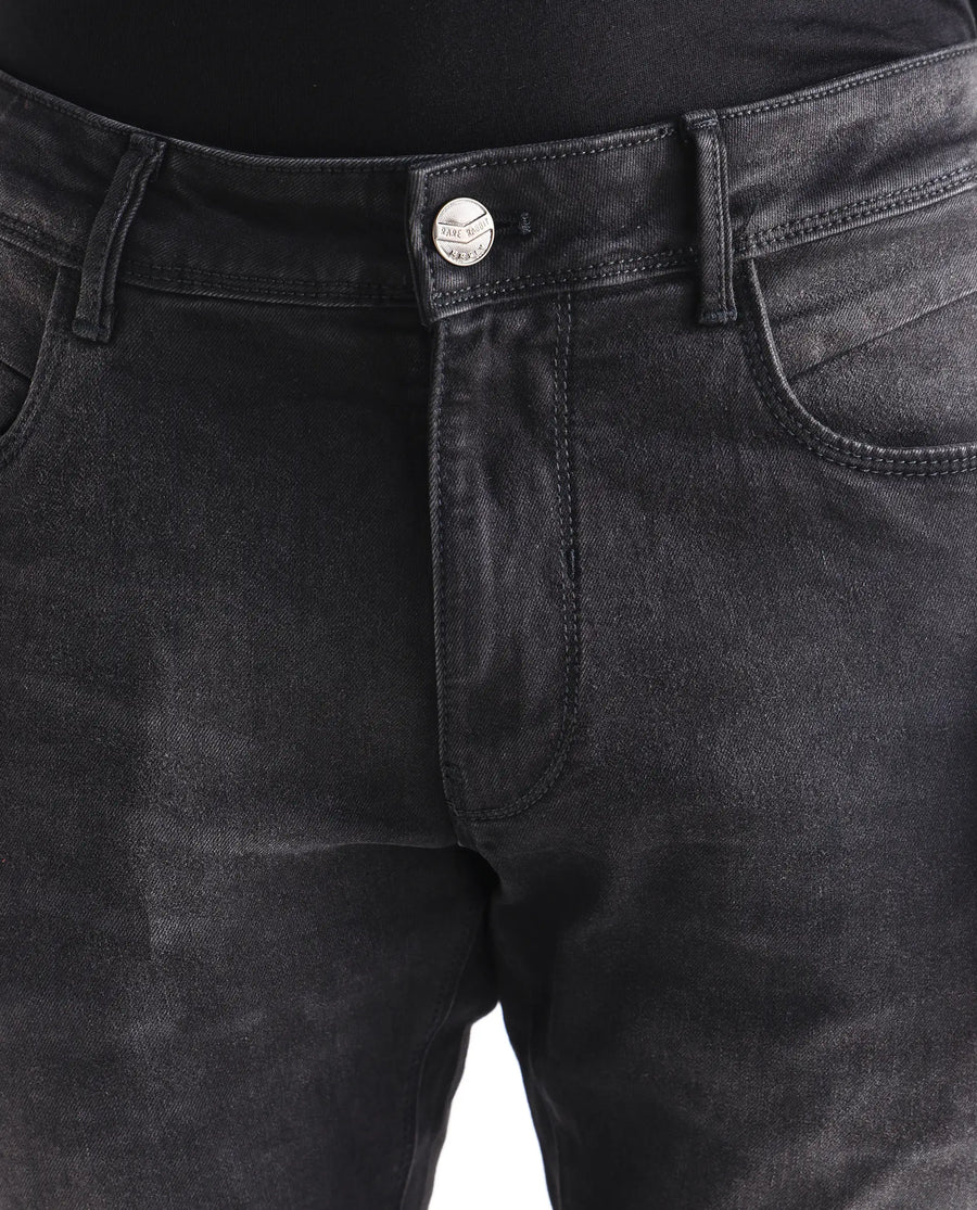 Rare Rabbit Men's Hawkins Grey Cotton Plain Hawk Slim Fit Jeans