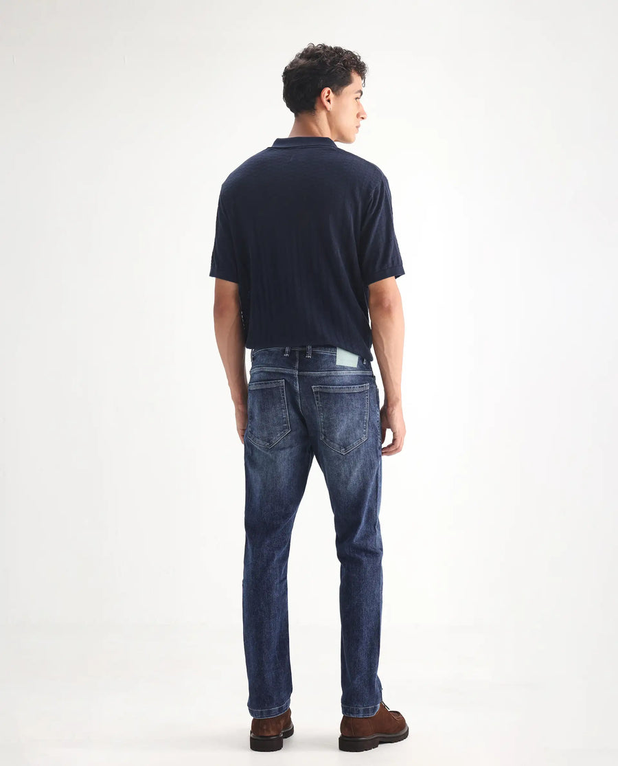 Rare Rabbit Men's Hawkins Light Blue Cotton Plain Hawk Slim Fit Jeans