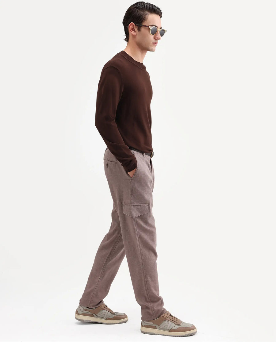 Rare Rabbit Men's Haxlr-B Dusky Brown Cotton Blend Fabric Regular Fit Plain Cargo Trouser