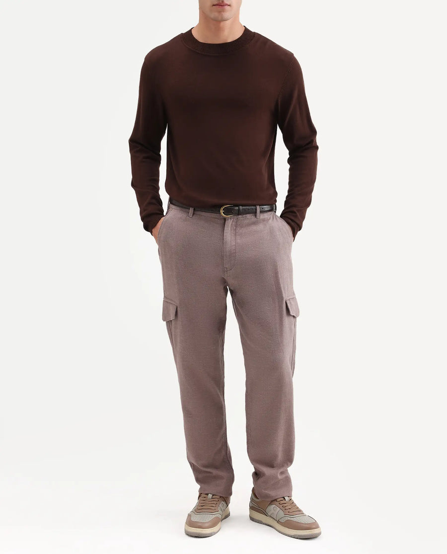 Rare Rabbit Men's Haxlr-B Dusky Brown Cotton Blend Fabric Regular Fit Plain Cargo Trouser