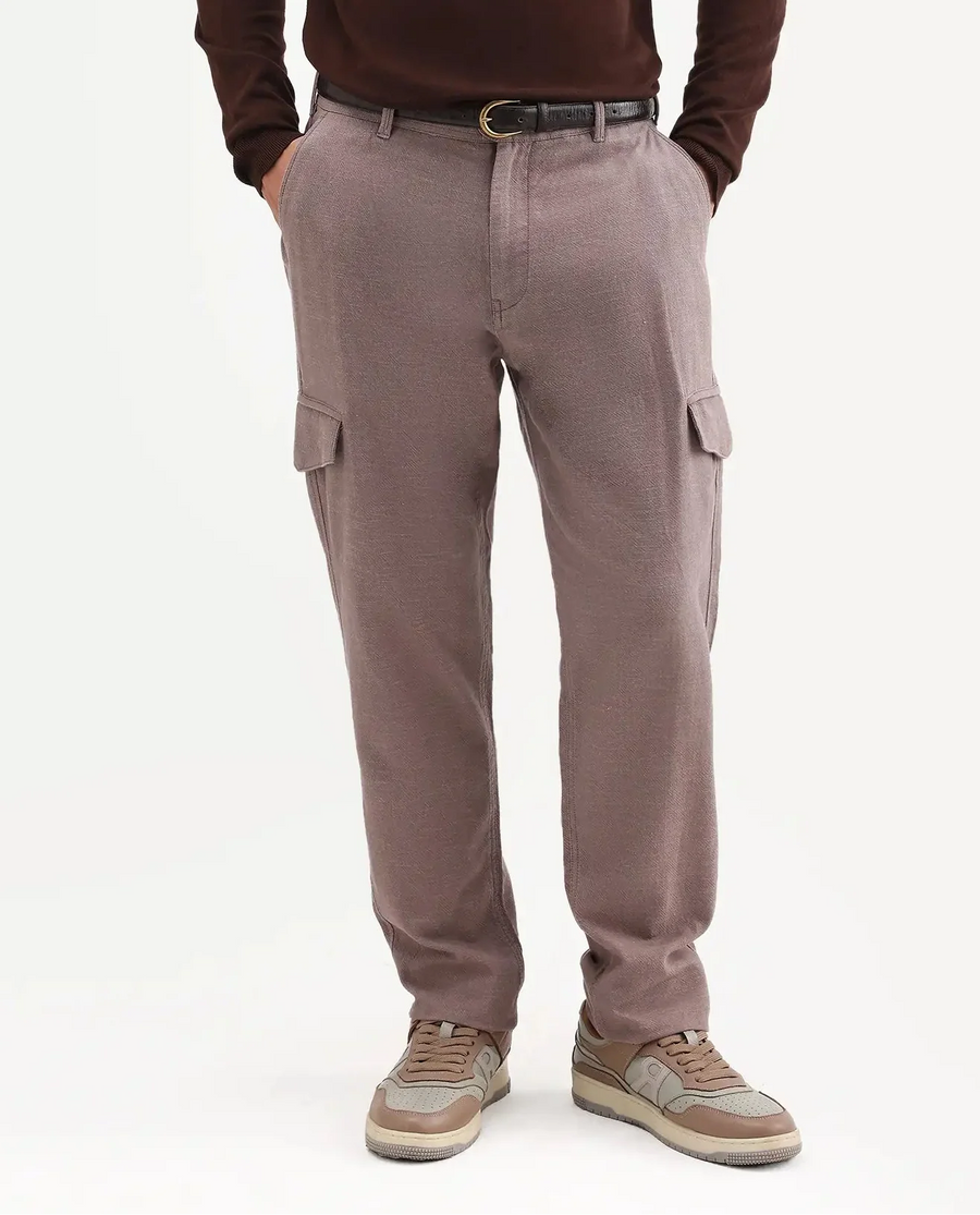 Rare Rabbit Men's Haxlr-B Dusky Brown Cotton Blend Fabric Regular Fit Plain Cargo Trouser
