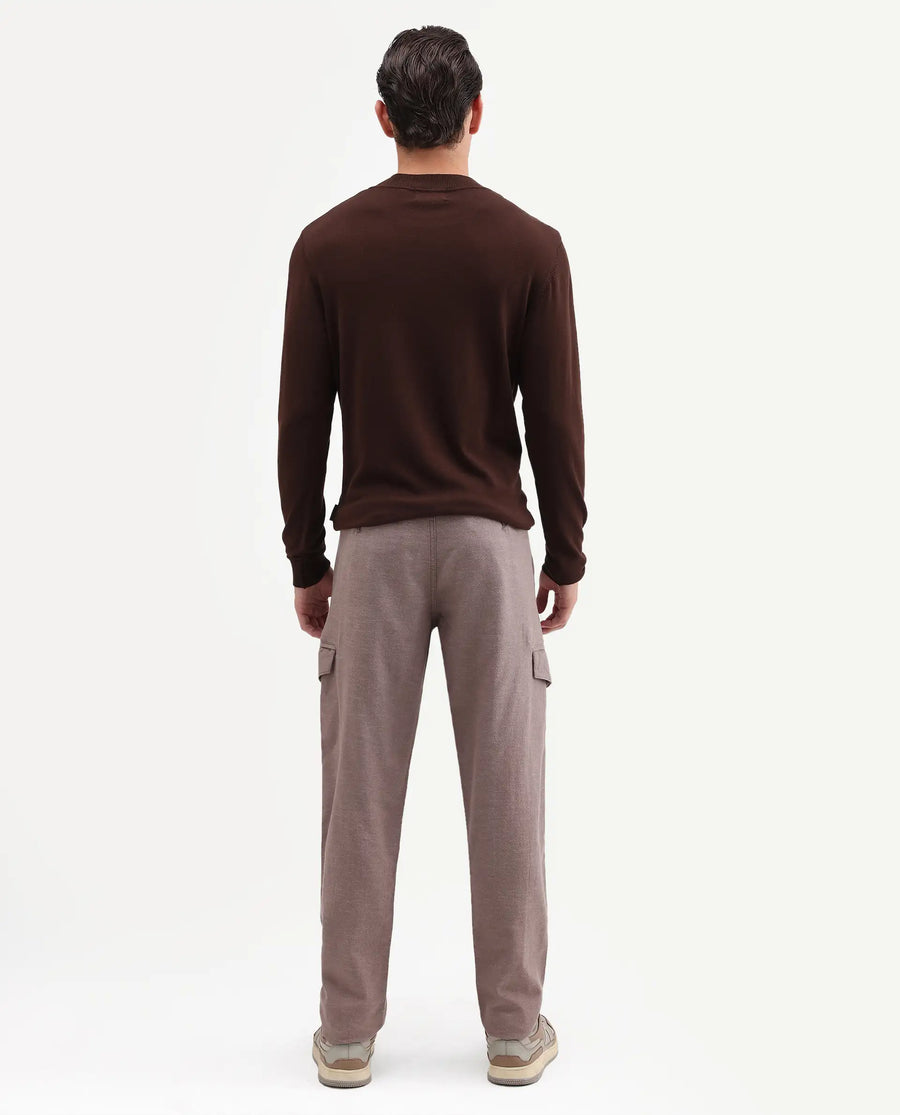 Rare Rabbit Men's Haxlr-B Dusky Brown Cotton Blend Fabric Regular Fit Plain Cargo Trouser