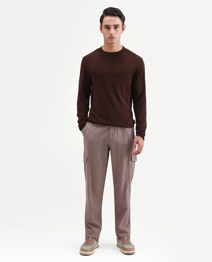 Rare Rabbit Men's Haxlr-B Dusky Brown Cotton Blend Fabric Regular Fit Plain Cargo Trouser
