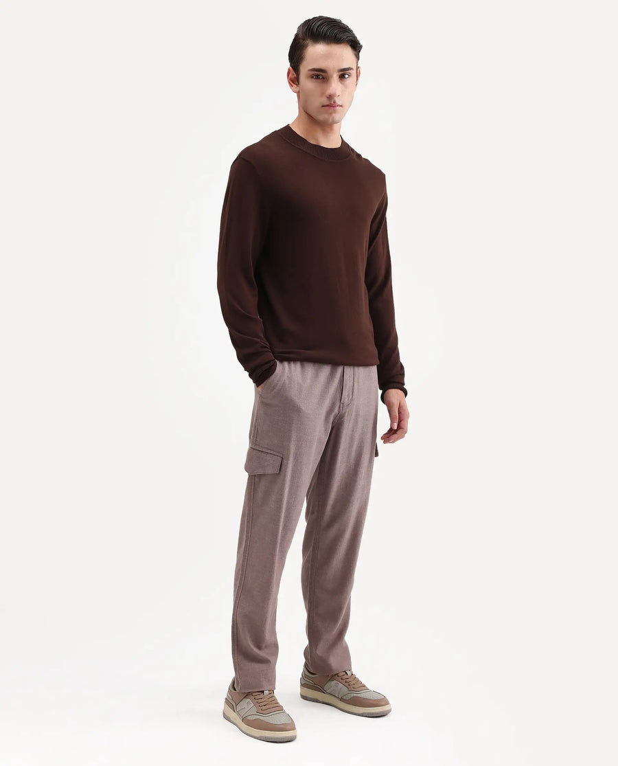 Rare Rabbit Men's Haxlr-B Dusky Brown Cotton Blend Fabric Regular Fit Plain Cargo Trouser