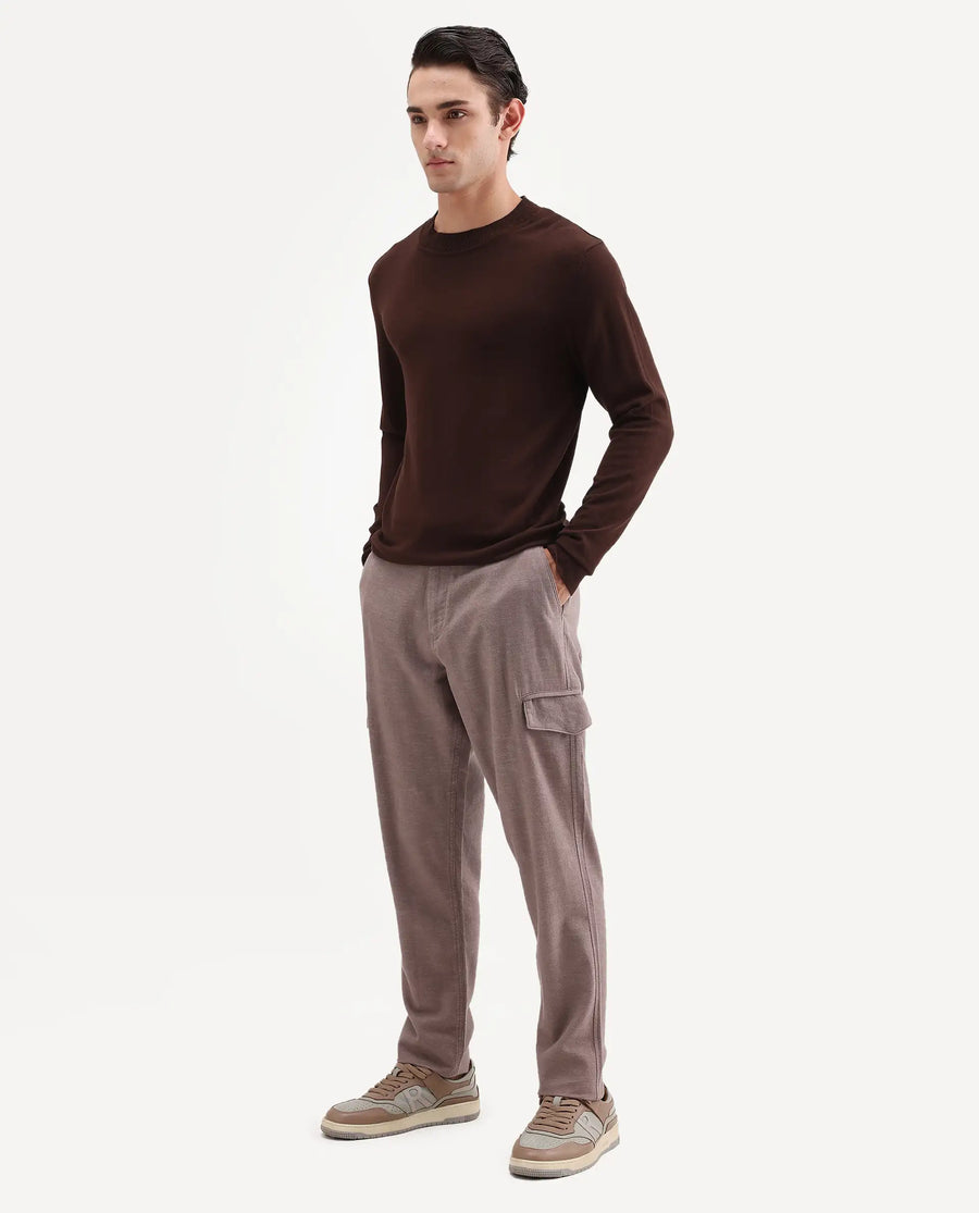 Rare Rabbit Men's Haxlr-B Dusky Brown Cotton Blend Fabric Regular Fit Plain Cargo Trouser