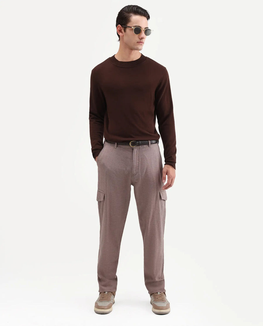 Rare Rabbit Men's Haxlr-B Dusky Brown Cotton Blend Fabric Regular Fit Plain Cargo Trouser