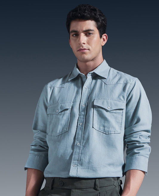 Rare Rabbit Men's Haxlr Green Cotton Blend Plain Regular Fit Full Sleeve Collared Shirt
