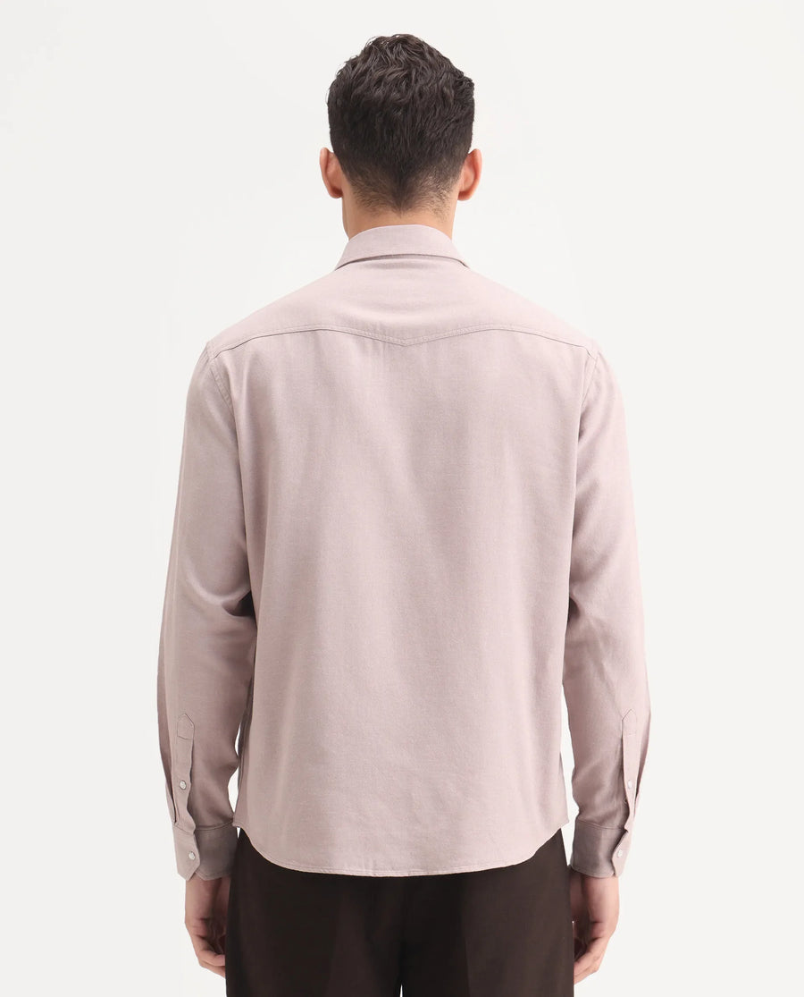 Rare Rabbit Men's Haxlr-25 Dusky Pink Cotton Blend Plain Regular Fit Full Sleeve Collared Shirt