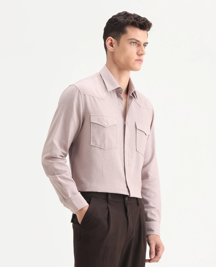Rare Rabbit Men's Haxlr-25 Dusky Pink Cotton Blend Plain Regular Fit Full Sleeve Collared Shirt