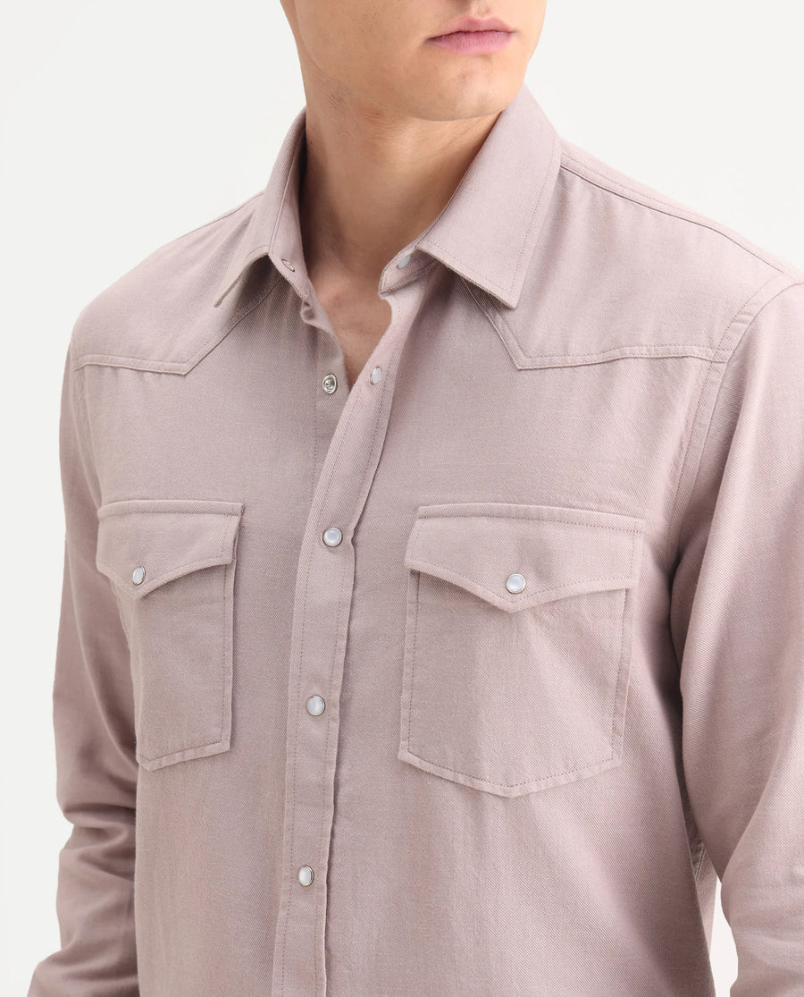 Rare Rabbit Men's Haxlr-25 Dusky Pink Cotton Blend Plain Regular Fit Full Sleeve Collared Shirt