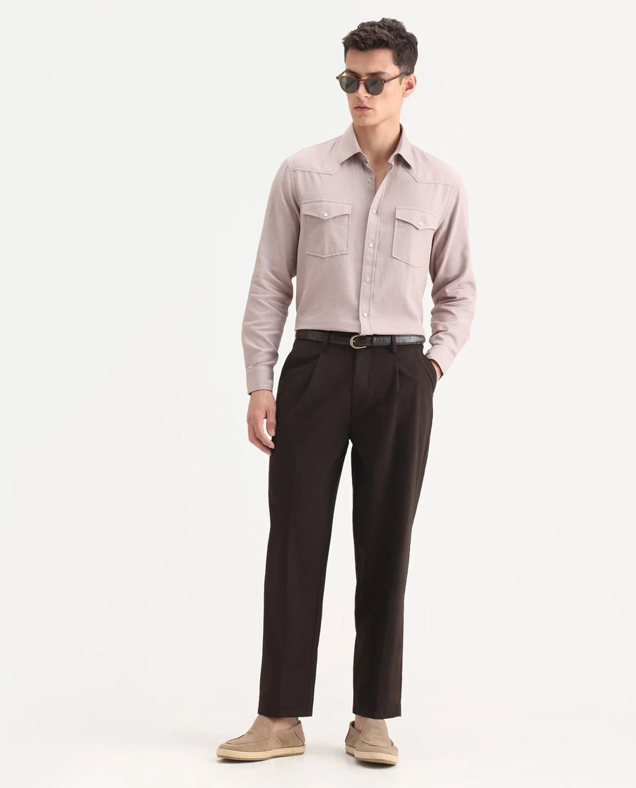 Rare Rabbit Men's Haxlr-25 Dusky Pink Cotton Blend Plain Regular Fit Full Sleeve Collared Shirt