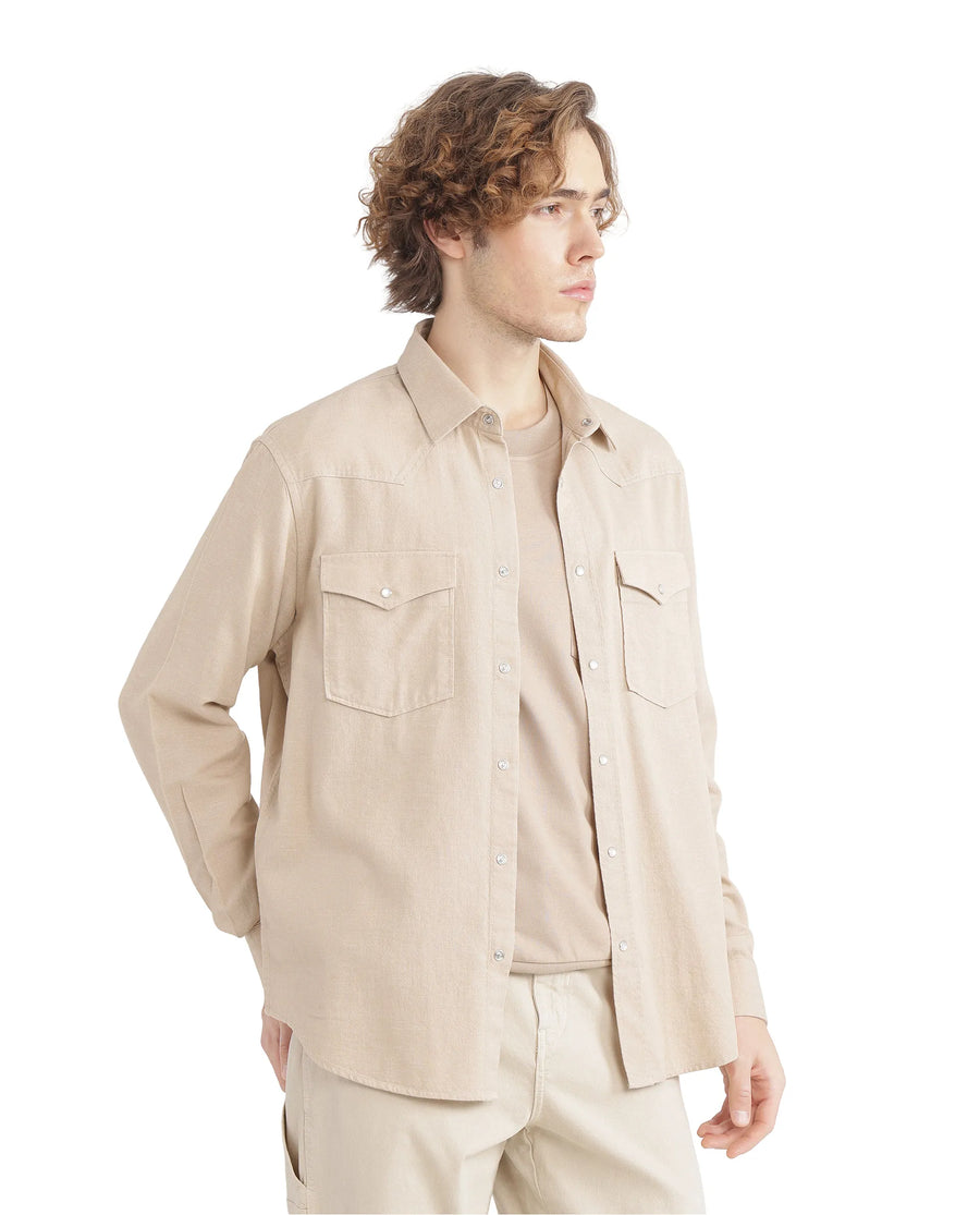 Rare Rabbit Men's Haxlr Beige Cotton Blend Plain Regular Fit Full Sleeve Collared Shirt