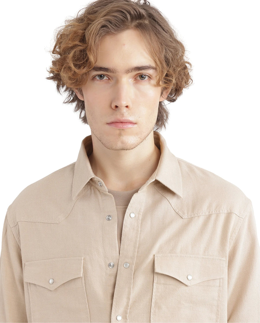 Rare Rabbit Men's Haxlr Beige Cotton Blend Plain Regular Fit Full Sleeve Collared Shirt