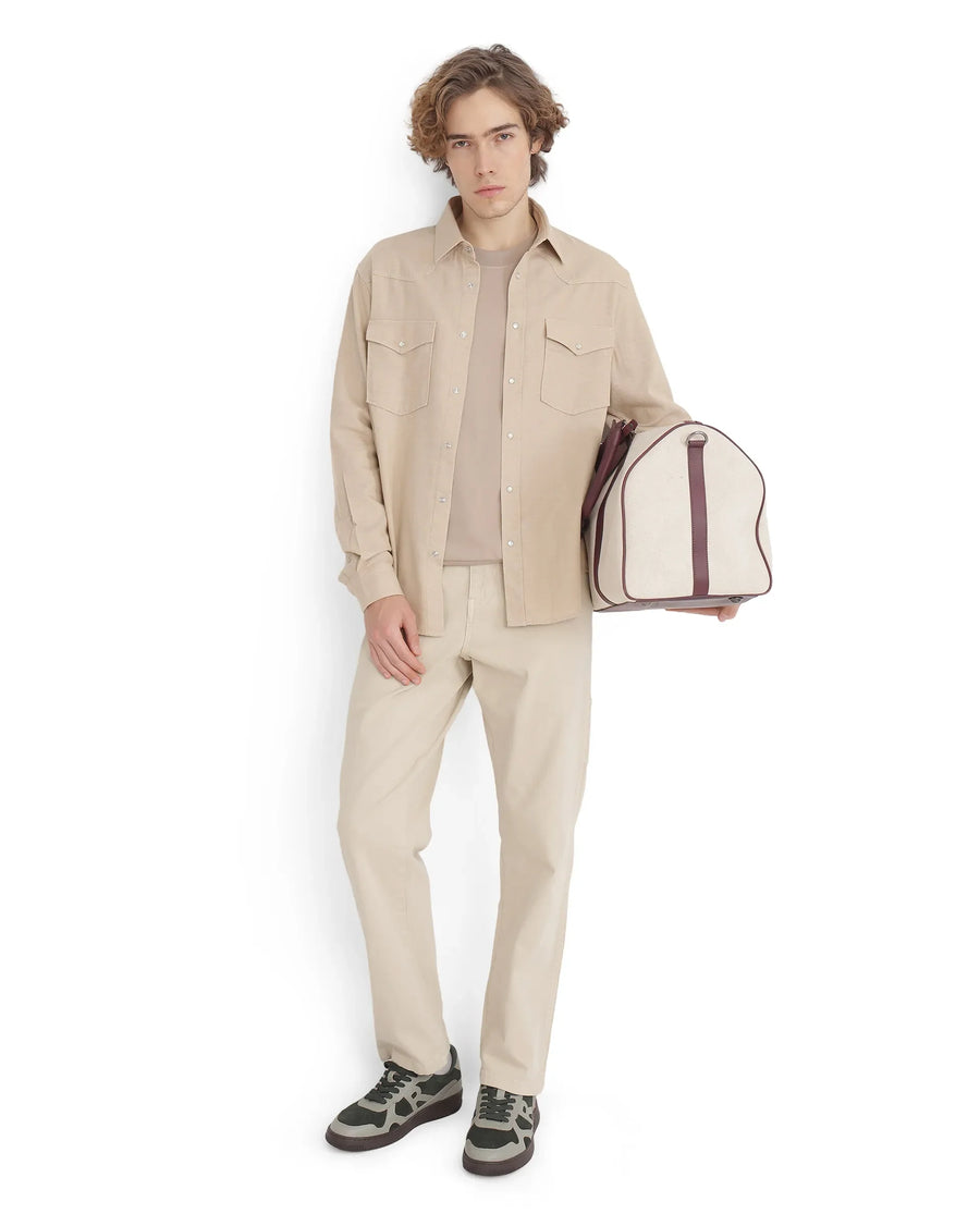 Rare Rabbit Men's Haxlr Beige Cotton Blend Plain Regular Fit Full Sleeve Collared Shirt
