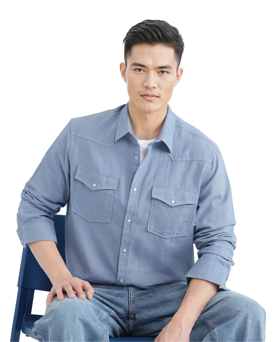 Rare Rabbit Men's Haxlr Blue Cotton Blend Plain Regular Fit Full Sleeve Collared Shirt