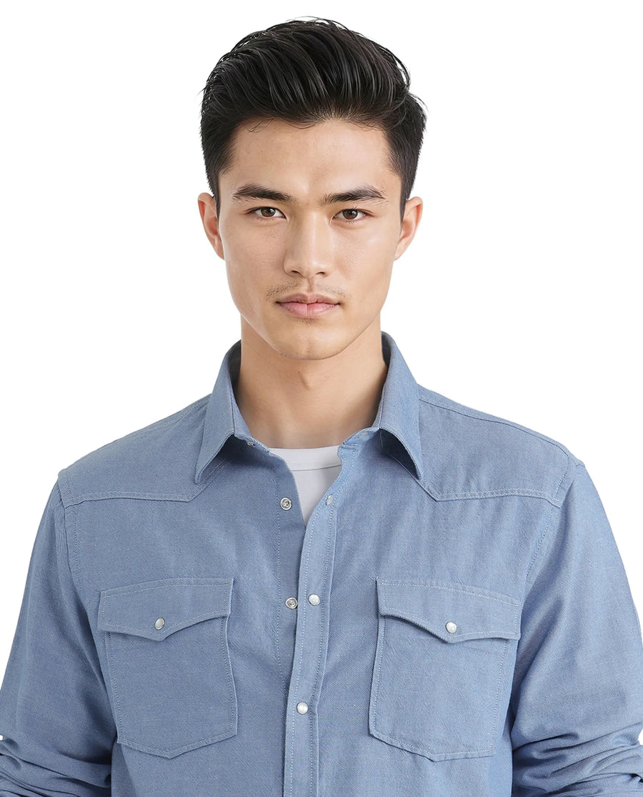 Rare Rabbit Men's Haxlr Blue Cotton Blend Plain Regular Fit Full Sleeve Collared Shirt