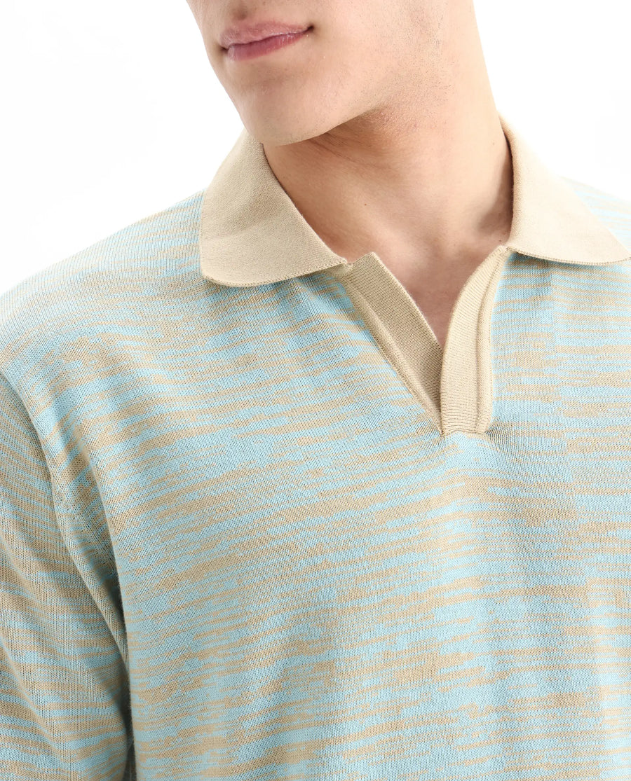 Rare Rabbit Men's Hect Dusky Blue Cotton Ombre Regular Fit Half Sleeve Polo