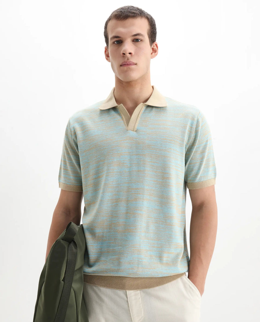 Rare Rabbit Men's Hect Dusky Blue Cotton Ombre Regular Fit Half Sleeve Polo