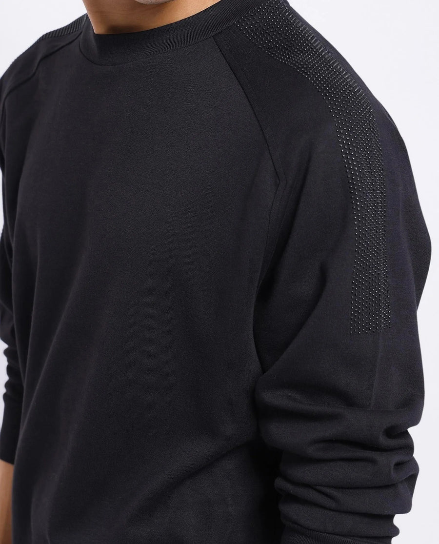 Rare Rabbit Men's Heg Black Cotton Plain Regular Fit Full Sleeve Crew Neck Sweatshirt