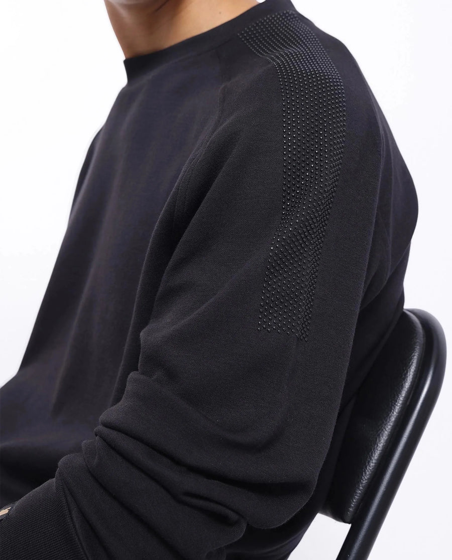 Rare Rabbit Men's Heg Black Cotton Plain Regular Fit Full Sleeve Crew Neck Sweatshirt