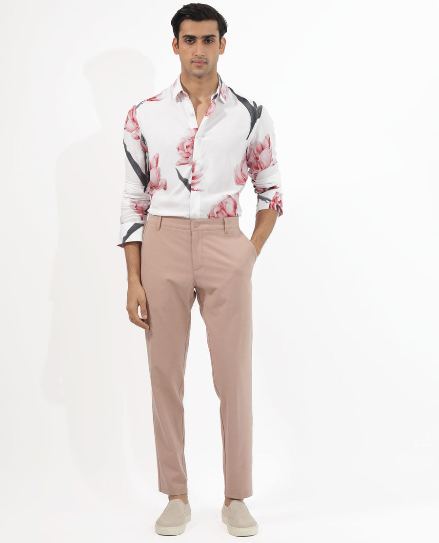 Rare Rabbit Men's Hegda White Viscose Floral Print Boxy Fit Full Sleeve Collared Shirt
