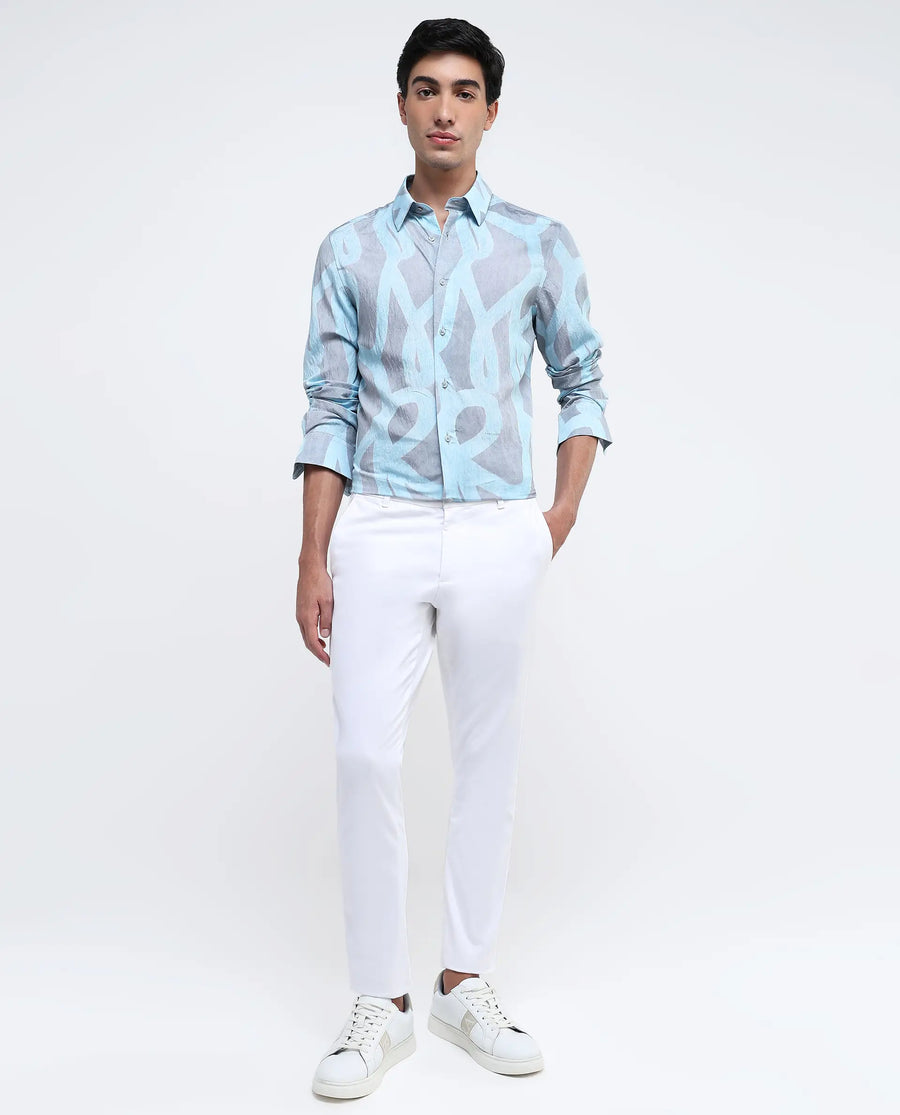 Rare Rabbit Men's Helg Pastel Blue Cotton Abstract Print Regular Fit Full Sleeve Collared Shirt