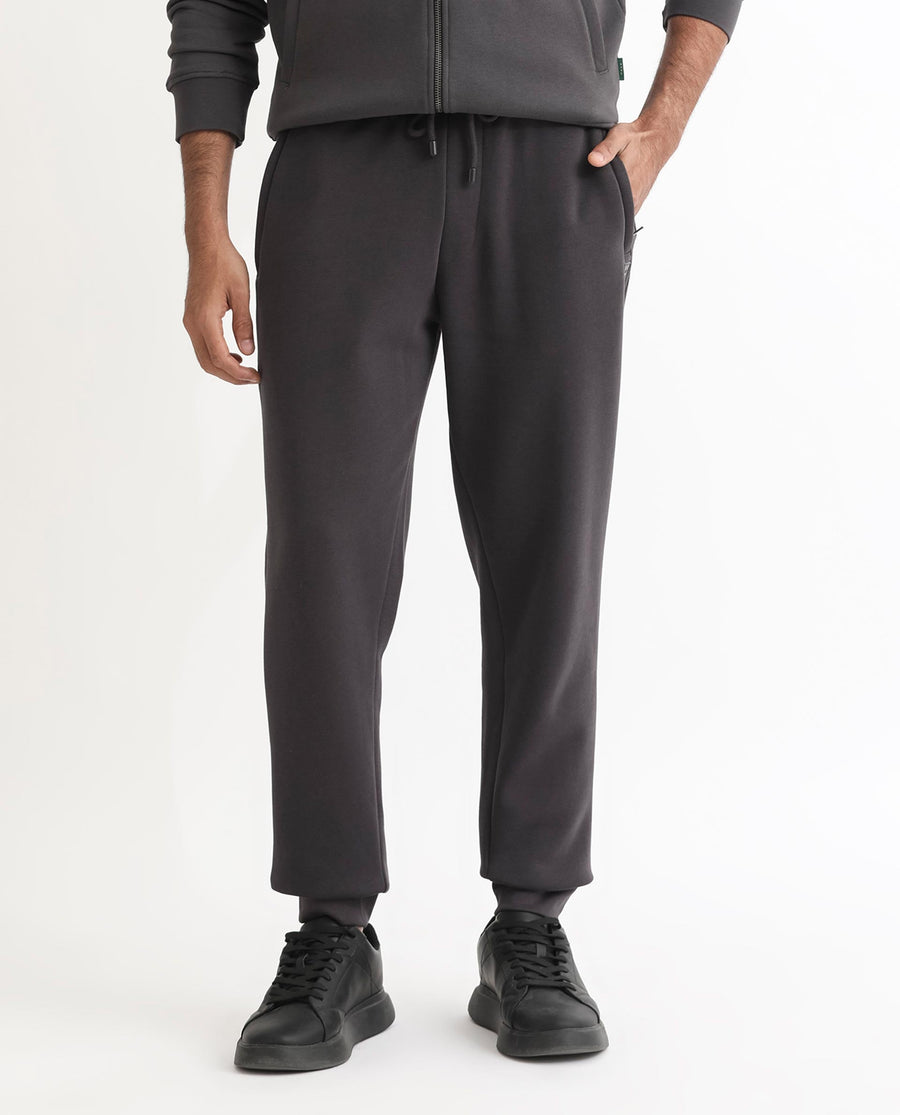 Rare Rabbit Men's Helna Dark Grey Cotton Plain Regular Fit Joggers
