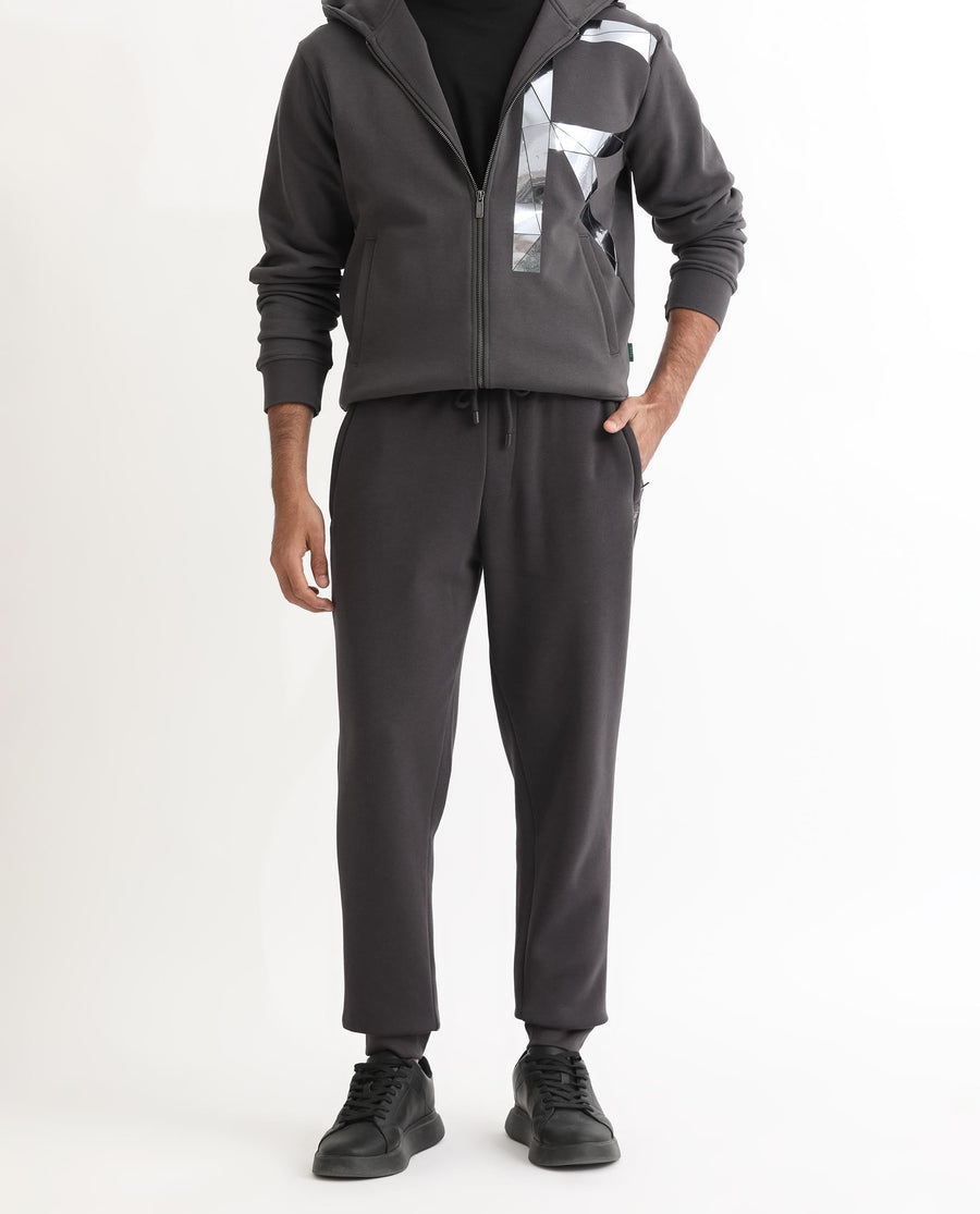 Rare Rabbit Men's Helna Dark Grey Cotton Plain Regular Fit Joggers