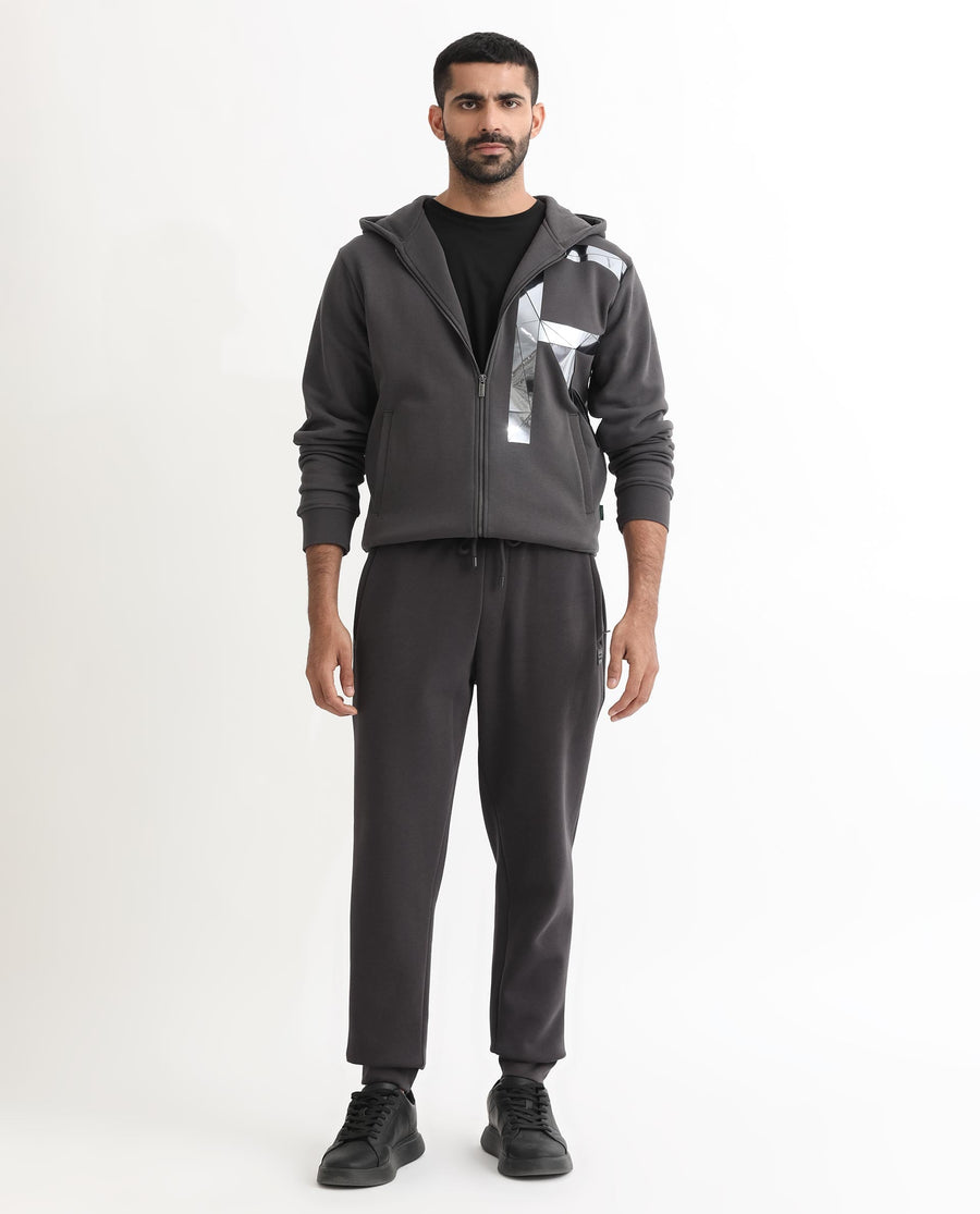 Rare Rabbit Men's Helna Dark Grey Cotton Plain Regular Fit Joggers