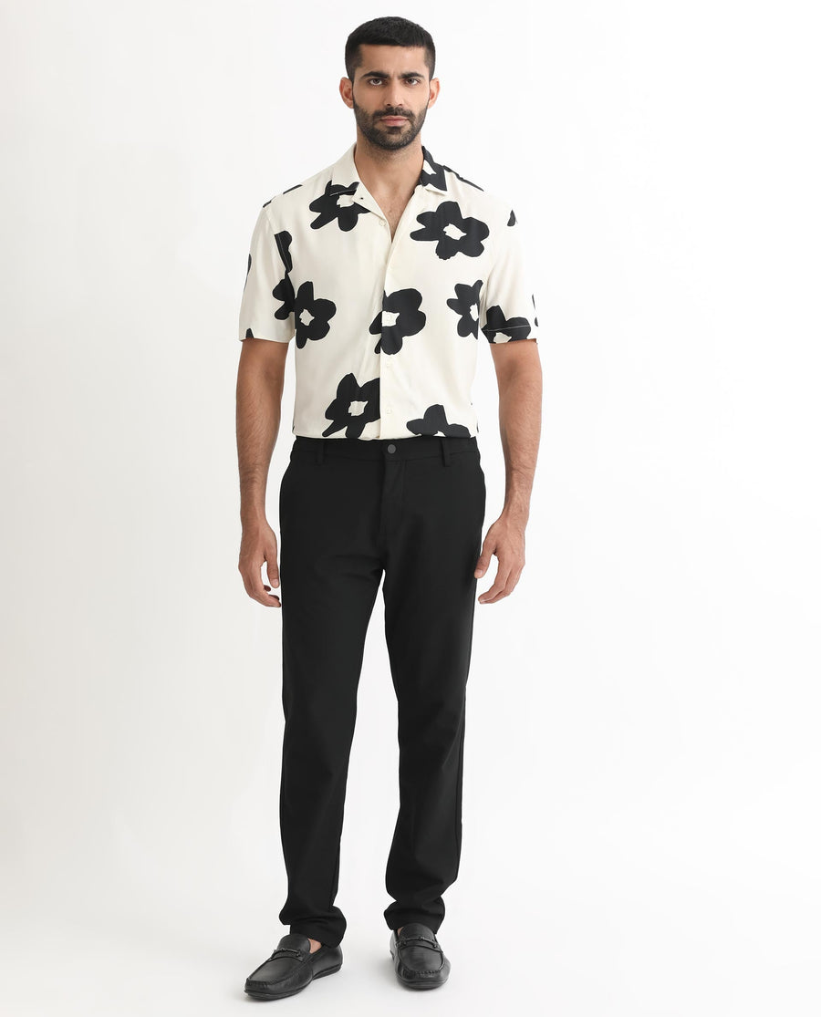 Rare Rabbit Men's Heming Beige Viscose Floral Print Regular Fit Half Sleeve Cuban Collar Shirt