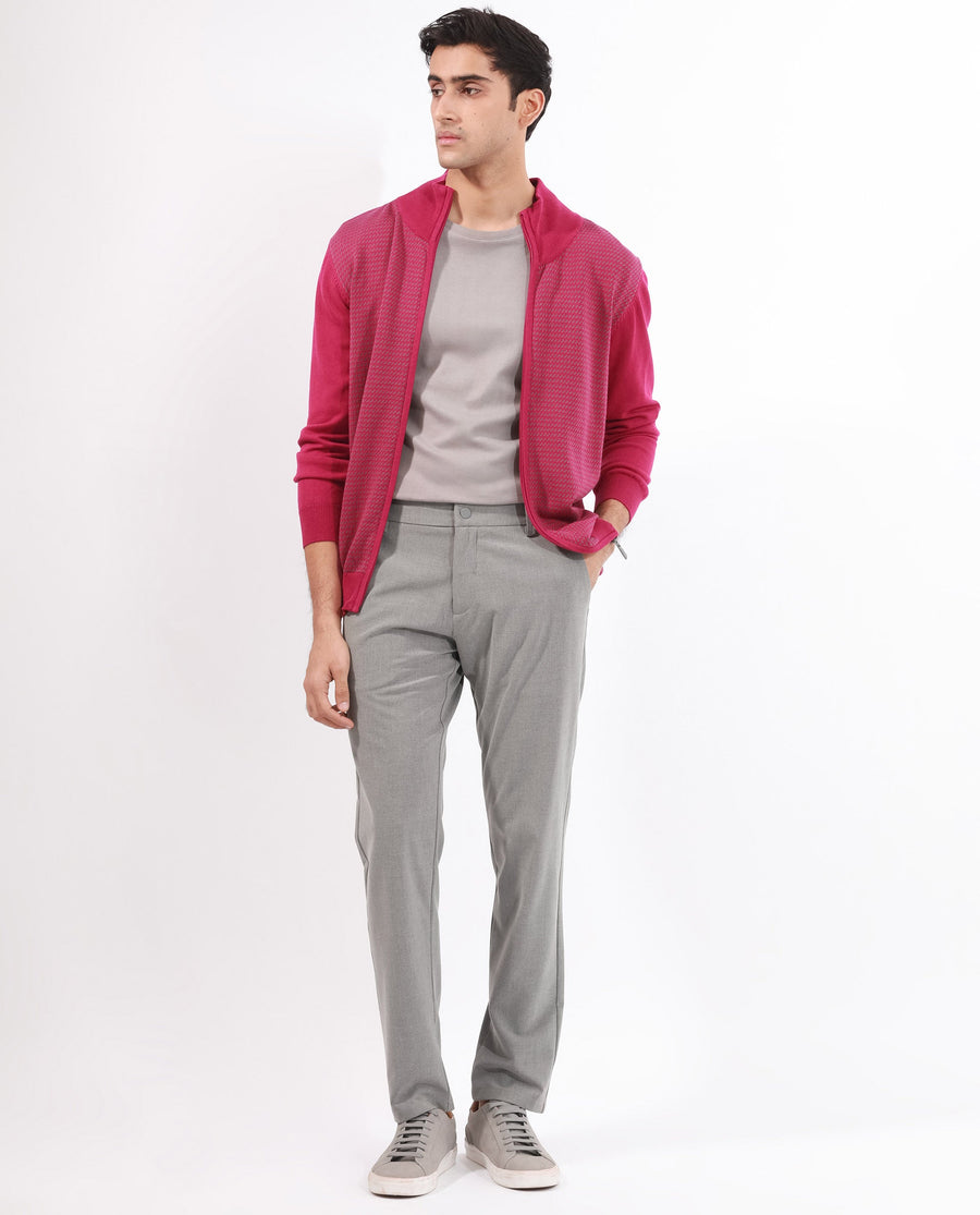 Rare Rabbit Men's Heritage Pink Cotton Jacquard Regular Fit Full Sleeve High Neck Sweater