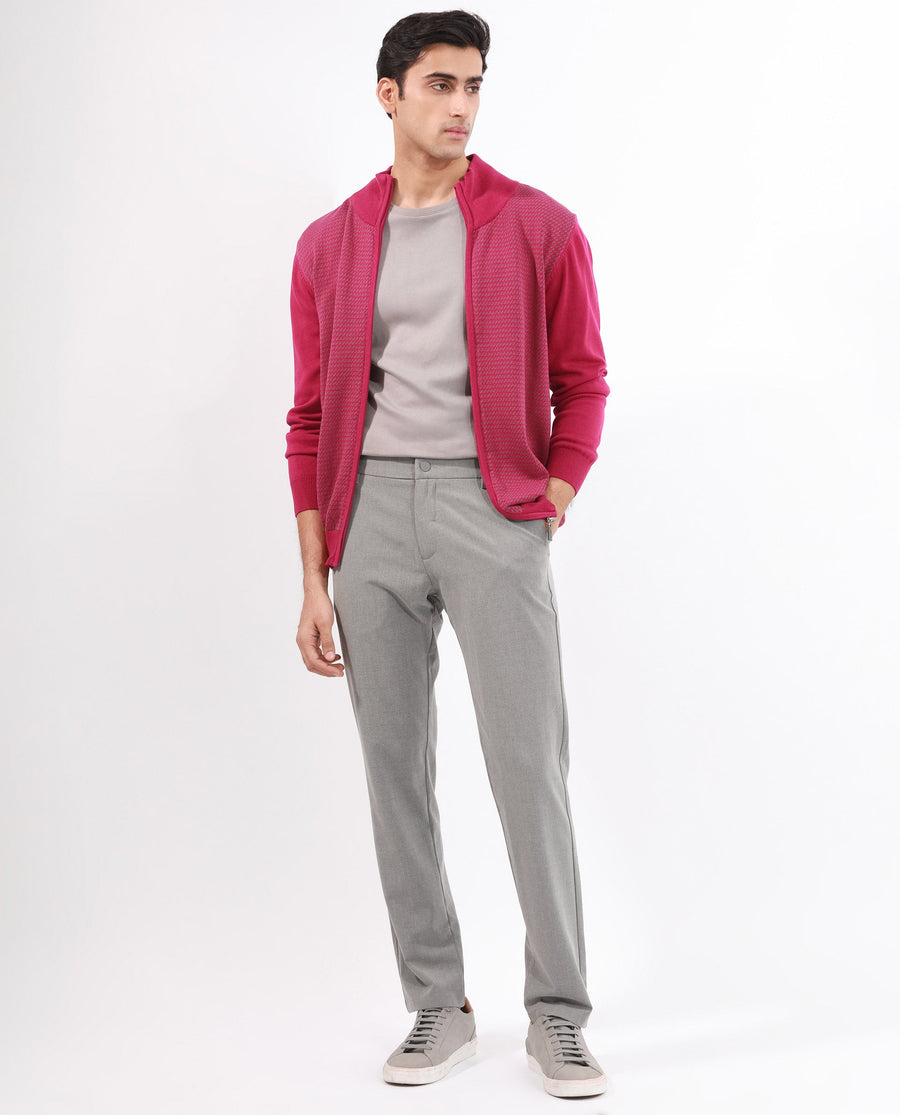 Rare Rabbit Men's Heritage Pink Cotton Jacquard Regular Fit Full Sleeve High Neck Sweater