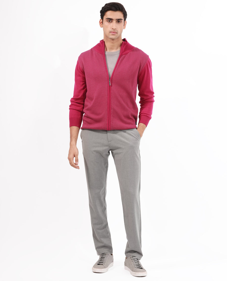 Rare Rabbit Men's Heritage Pink Cotton Jacquard Regular Fit Full Sleeve High Neck Sweater