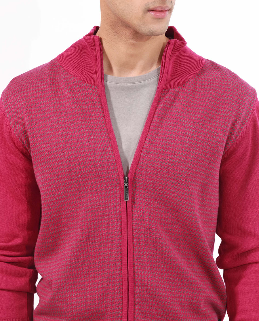 Rare Rabbit Men's Heritage Pink Cotton Jacquard Regular Fit Full Sleeve High Neck Sweater