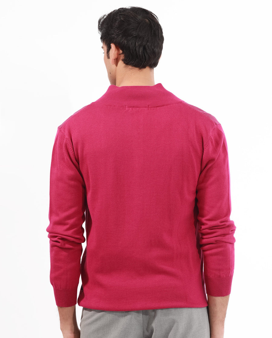 Rare Rabbit Men's Heritage Pink Cotton Jacquard Regular Fit Full Sleeve High Neck Sweater