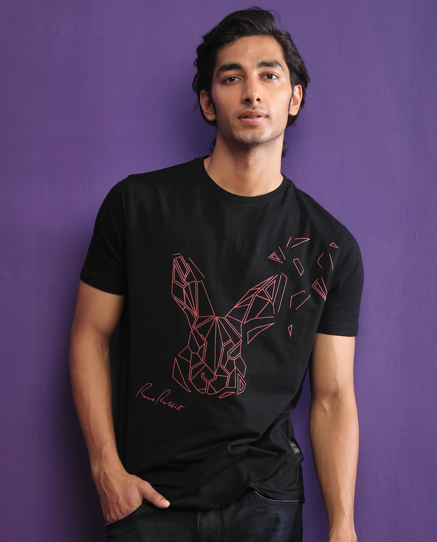 Rare Rabbit Men's Flames 2 Black Cotton Graphic Print Slim Fit Half Sleeve Crew Neck T-Shirt