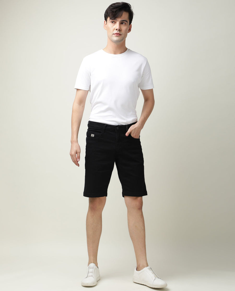Rare Rabbit Men's Switch Black Cotton Plain Regular Fit Shorts