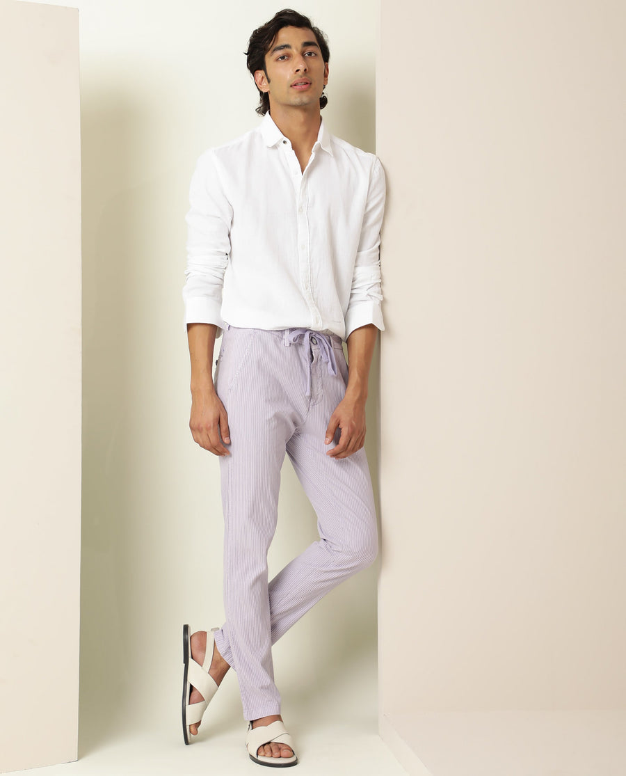 Rare Rabbit Men's Monter- Pink Cotton Striped Print Regular Fit Trouser
