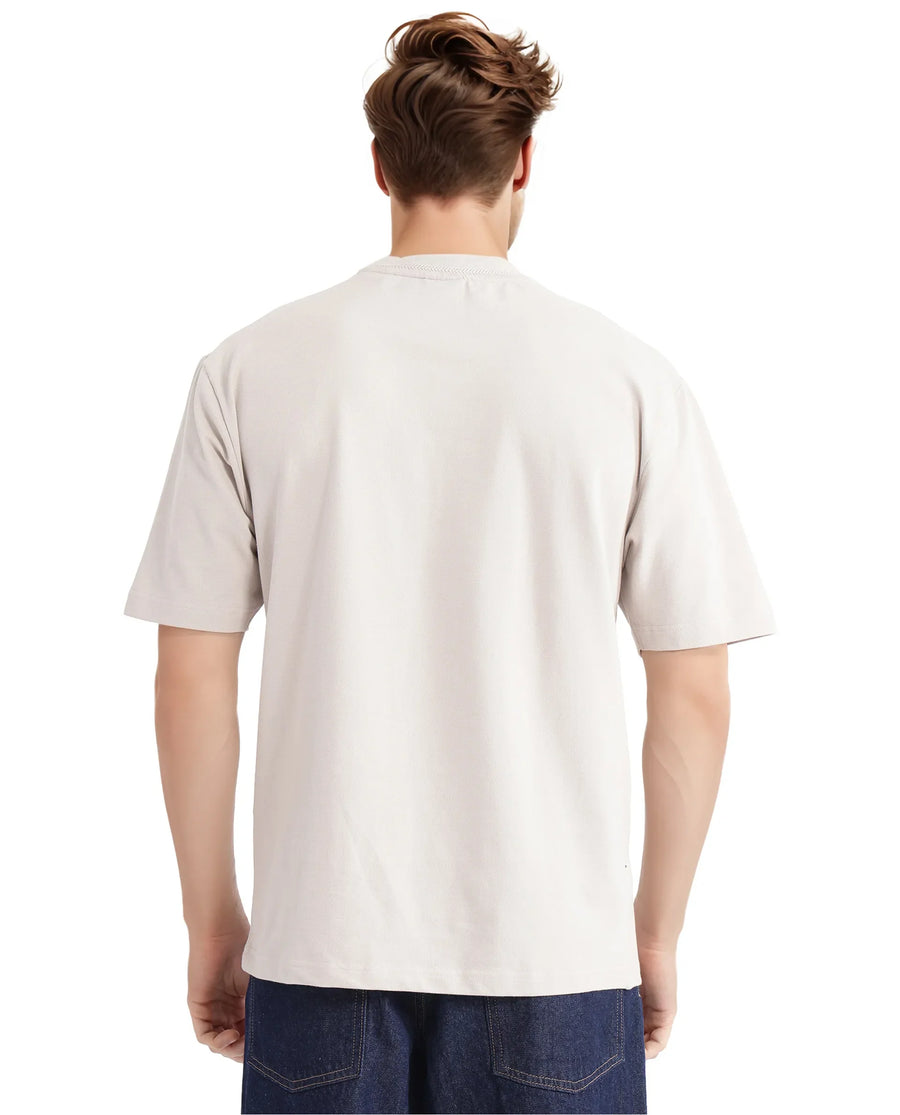 Rare Rabbit Men's Heros-2 Beige Cotton Plain Oversized Fit Half Sleeve Crew Neck T-Shirt