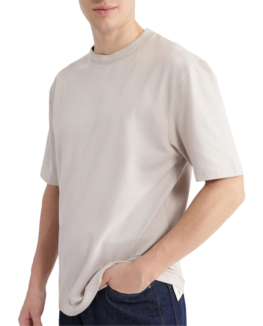 Rare Rabbit Men's Heros-2 Beige Cotton Plain Oversized Fit Half Sleeve Crew Neck T-Shirt