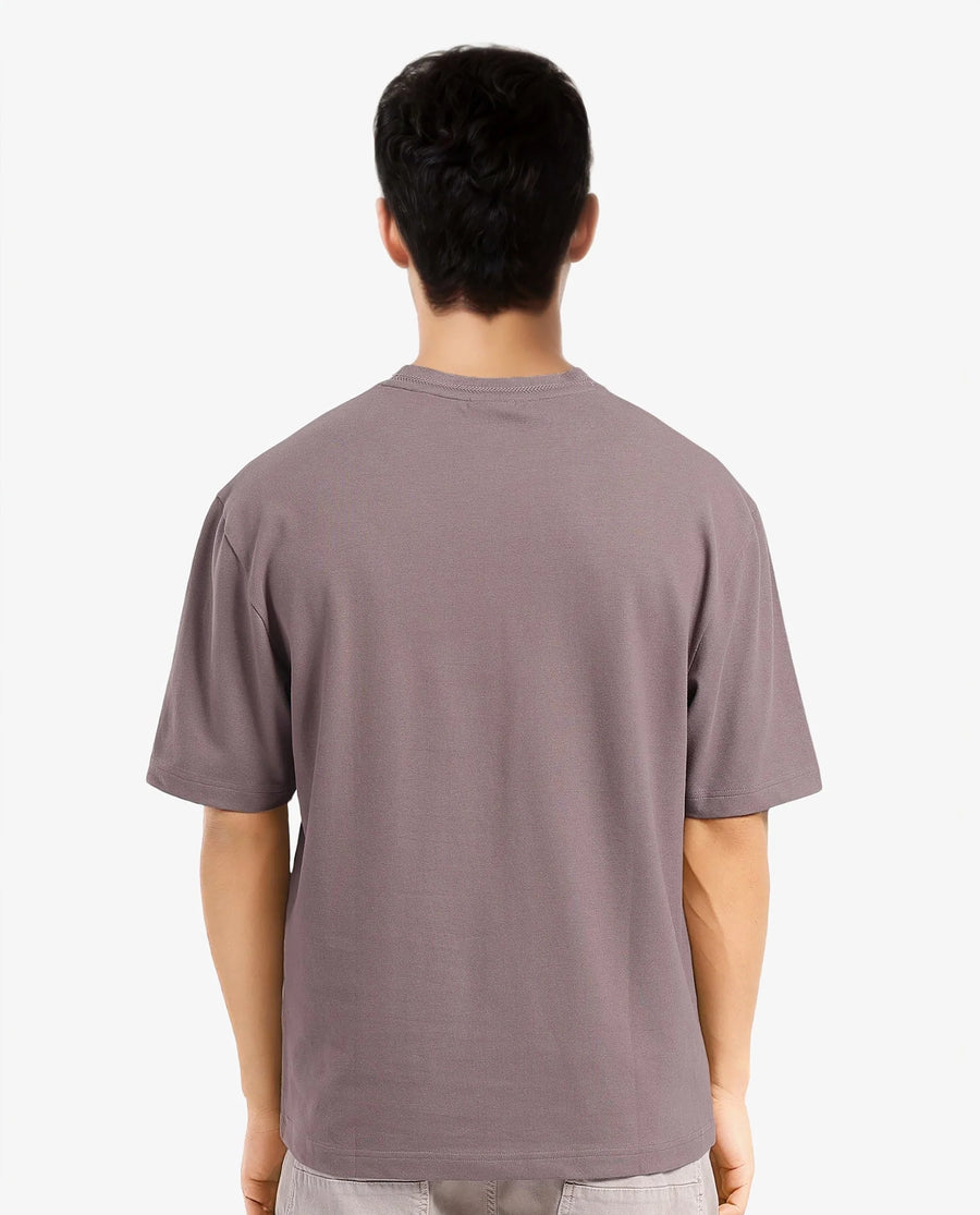 Rare Rabbit Men's Heros-1 Dusky Brown Cotton Blend Plain Oversized Fit Half Sleeve Crew Neck T-Shirt
