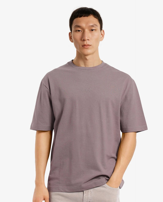 Rare Rabbit Men's Heros-1 Dusky Brown Cotton Blend Plain Oversized Fit Half Sleeve Crew Neck T-Shirt